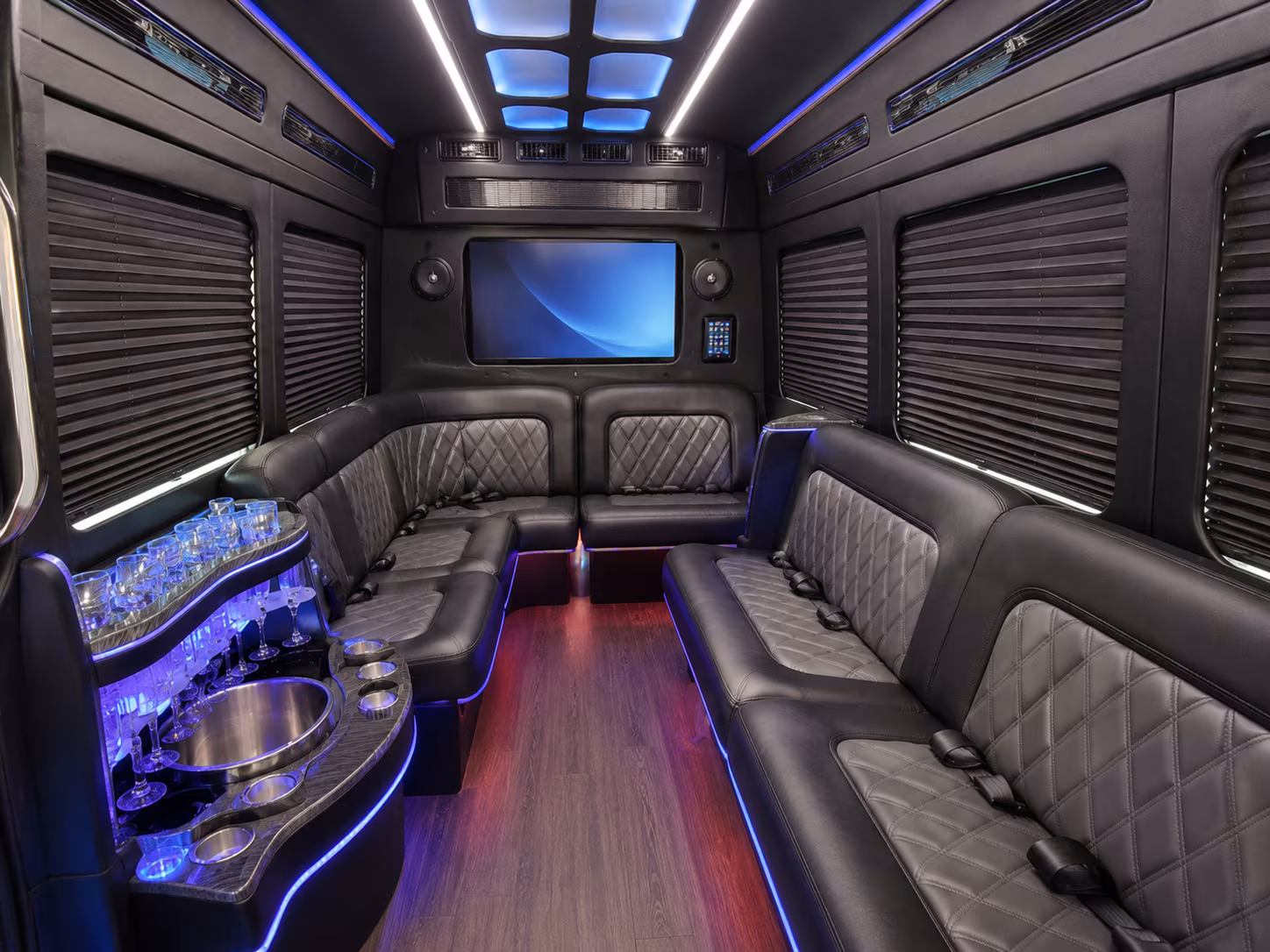commerce city 28 passenger party bus inside
